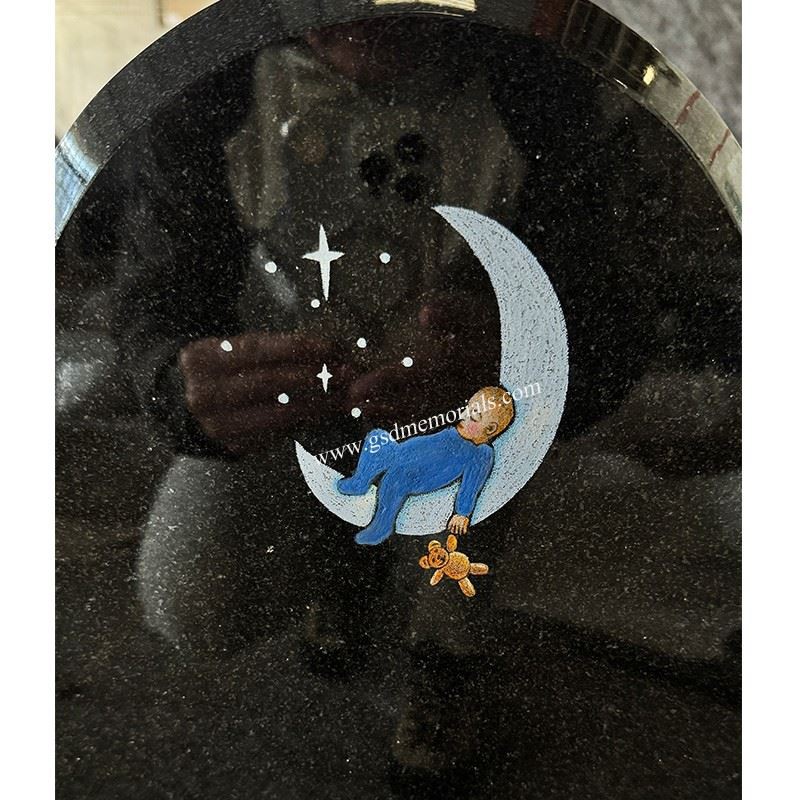 Black Granite Etching Baby With Moon For Boy